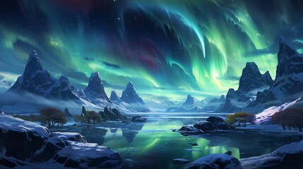 Wall Mural - the aurora borealis lighting up the sky over a frozen landscape