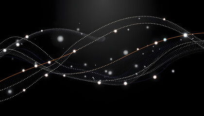 Wall Mural - abstract lines with dots over dark background isolated with white highlights, png