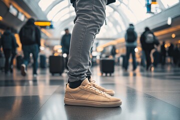 Close Up of White Sneakers in an Airport