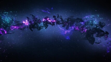 Wall Mural - abstract cosmic nebula with pink and blue glowing smoke in a dark blue space background.