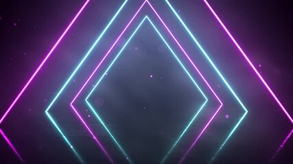 Wall Mural - Neon lights form a glowing geometric shape on a black reflective surface.