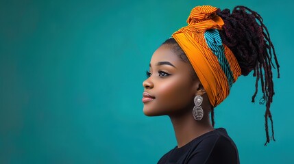 Wall Mural - Portrait of a Beautiful Black Woman with Headscarf and Dreadlocks