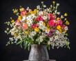 ©  Shahr Bano - A beautifully arranged bouquet of spring flowers in a rustic vase