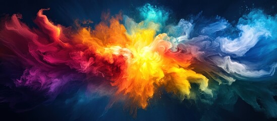 Poster - abstract colorful smoke explosion in vibrant hues of red, orange, yellow, blue, and purple.