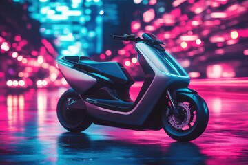 Futuristic Electric Scooter in Neon Lit Urban Environment