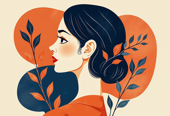 Creative Woman Portrait with Vintage Colors and Leaf Accents