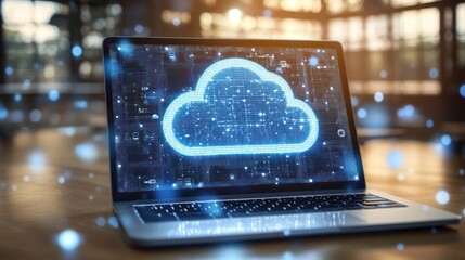 Aufkleber - Laptop Displaying a Glowing Digital Cloud Icon