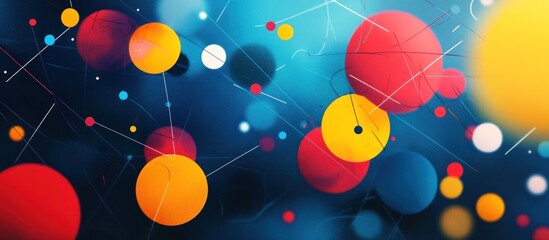 Sticker - abstract background with colorful circles and lines on a blue background.
