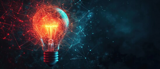 Wall Mural - a glowing light bulb with a complex network of red and blue lines around it.