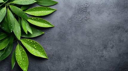 Vibrant green leaf with glistening water droplets, a closeup view of nature's beauty