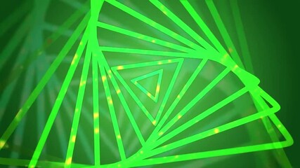 Wall Mural - Abstract green triangle pattern with glowing lines and lights.