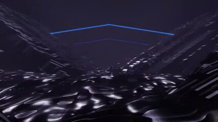Wall Mural - Abstract digital art of futuristic landscape with blue glowing lines and black texture.
