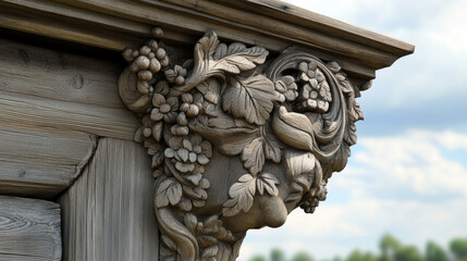 Poster - Russian wooden house with intricate carvings