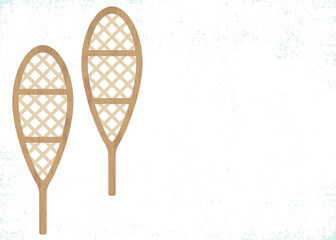 a pair of snow shoes on snowy grunge background, in a cut paper style with textures