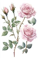 Wall Mural - Pink Roses with Green Leaves