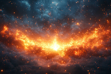 Wall Mural - a small spark igniting a massive explosion, symbolizing the creation of a new reality. concept of co