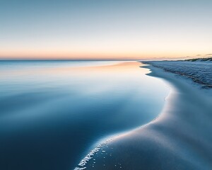 Wall Mural - a calm quiet beach at dawn with the first light of day reflecting off the water and the sand beneath