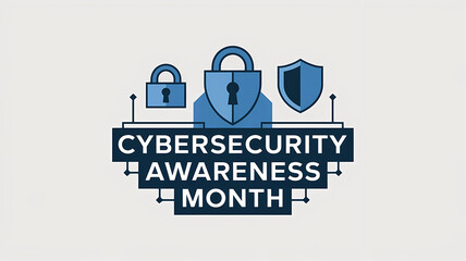 A clean and minimal poster of Cybersecurity awareness month, graphic design illustration wallpaper 