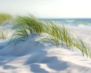 Wall Mural - a small sand dune topped with beach grass swaying in the breeze the ocean visible in the distance
