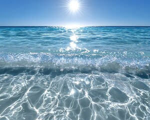 Wall Mural - Crystal-clear ocean waves rolling towards the beach their transparent crests catching the sun's rays
