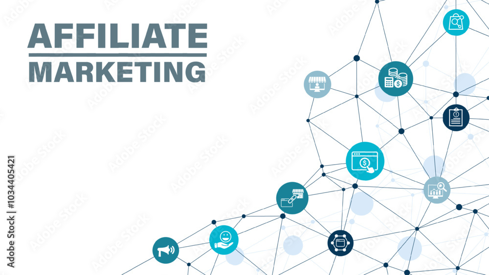 Affiliate marketing concept with icons. Pay per click, buyer, publisher ...