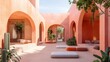 © netrun78 - Bright and inviting courtyard of a modern architectural design featuring vibrant colors and lush greenery in a serene outdoor space