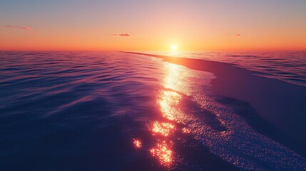 Wall Mural - the ocean horizon at sunset casting long reflections of light across the water and the sandy beach