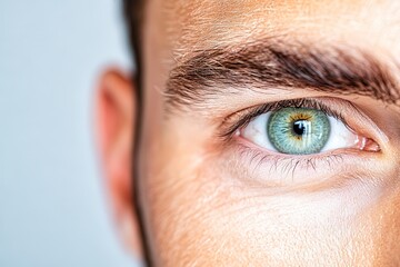 Man with green eye is looking up expressing hope