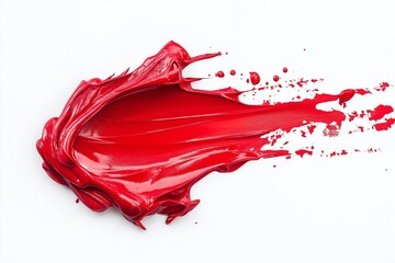 Glossy red paint smear on a white background, featuring a bold and smooth texture with a striking appearance