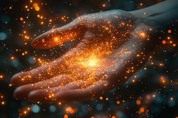 Wall Mural - a hand arranging stars in the sky, symbolizing the deliberate design of the universe. concept of cre