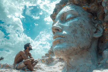 Wall Mural - a creator breathing life into a lifeless landscape, symbolizing the infusion of existence into the w