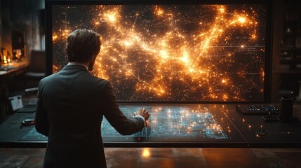 Man Interacting with a Futuristic Interface