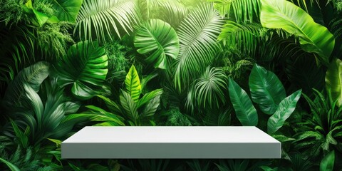 Tropical Jungle Greenery Product Display Template on Wooden Platform