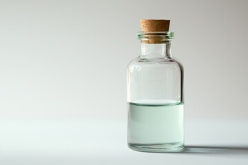 Clear glass bottle of essential oil, capturing simplicity and wellness isolated on white background