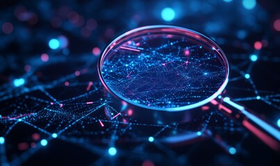 Exploring cybersecurity and privacy concepts for data protection. Magnifying glass uncovers security gaps. Internet network security technology.