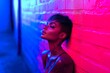 © Road Red Runner - Person with glowing tattoos relaxing in a dark alley at night
