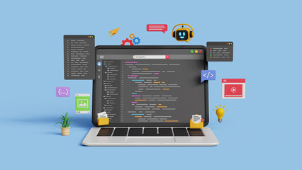 Wall Mural - ai code assistant or web development. ai software technology. software development or coding process