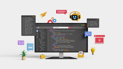 Wall Mural - software and web development with ai. smart ai coding assistant. generating code or debugging applic