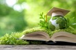 © typepng - This book has a globe inside a graduation cylinder on a background of nature to celebrate World Environmental Education Day.