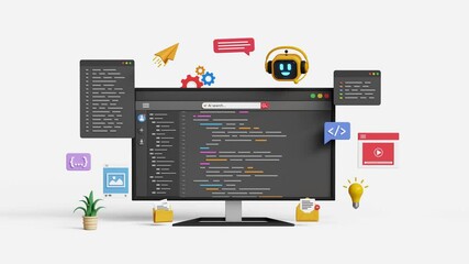 Wall Mural - software and web development with ai. smart ai coding assistant. generating code or debugging applic