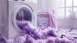 © AndreyFrol - A washing machine that produces abundant purple foam laced with lavender. The frame conveys a feeling of freshness, cleanliness and aroma, creating a cozy atmosphere in the room.