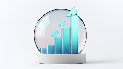 
lying composition 3d icon, UI icon, a chart icon, bar chart has a rising arrow on it, bar chart, pie chart, a rising arrow, frosted glass, transparent, white background, transparent technology sense