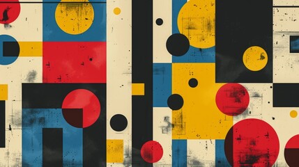 Wall Mural - abstract geometric bauhaus pattern poster with overlapping shapes and primary colors. minimalist des