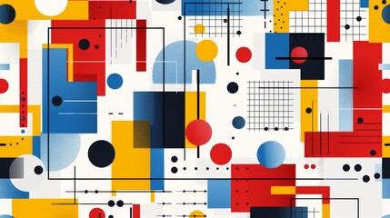 Wall Mural - abstract geometric bauhaus pattern poster with overlapping shapes and primary colors. minimalist des