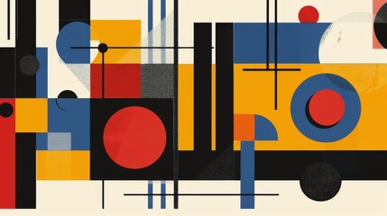 Wall Mural - abstract geometric bauhaus pattern poster with overlapping shapes and primary colors. minimalist des