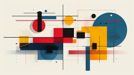 Wall Mural - abstract geometric bauhaus pattern poster with overlapping shapes and primary colors. minimalist des