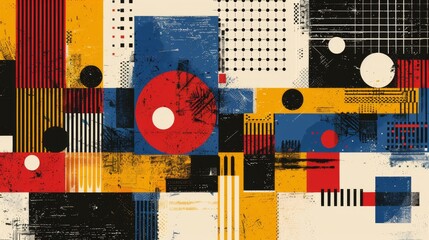 Wall Mural - abstract geometric bauhaus pattern poster with overlapping shapes and primary colors. minimalist des