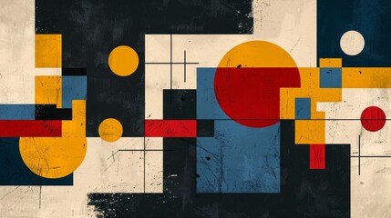 Wall Mural - abstract geometric bauhaus pattern poster with overlapping shapes and primary colors. minimalist des