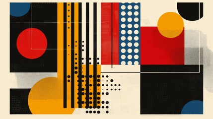 Wall Mural - abstract geometric bauhaus pattern poster with overlapping shapes and primary colors. minimalist des