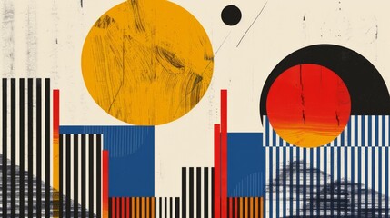 Wall Mural - abstract geometric bauhaus pattern poster with overlapping shapes and primary colors. minimalist des